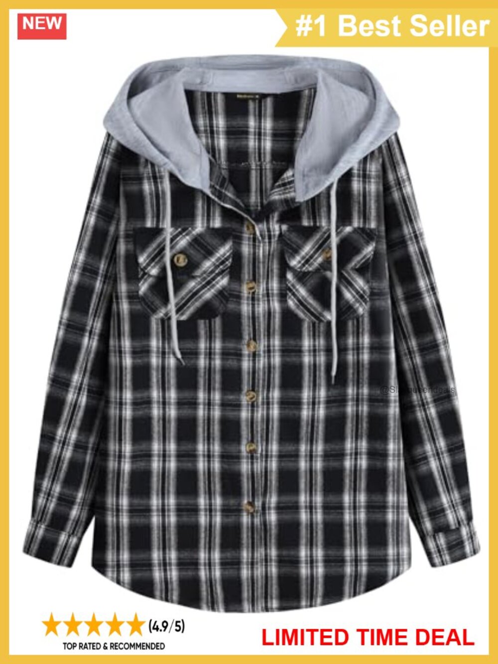 Womens Plaid Flannel Hoodie Button Down Shirt Cotton Blend Long Sleeve